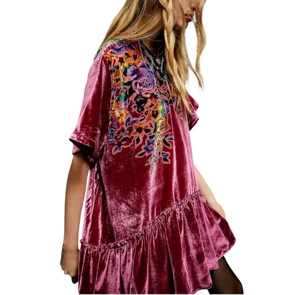 Free People Sweet Echoes Red Plum Velvet Mini Dress - Picture 3 of 10